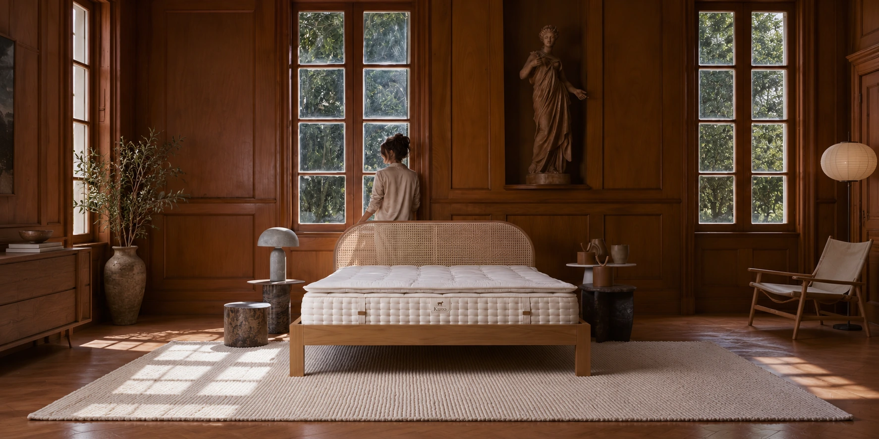 Kairo Home natural topper in an elegant, warm-toned bedroom